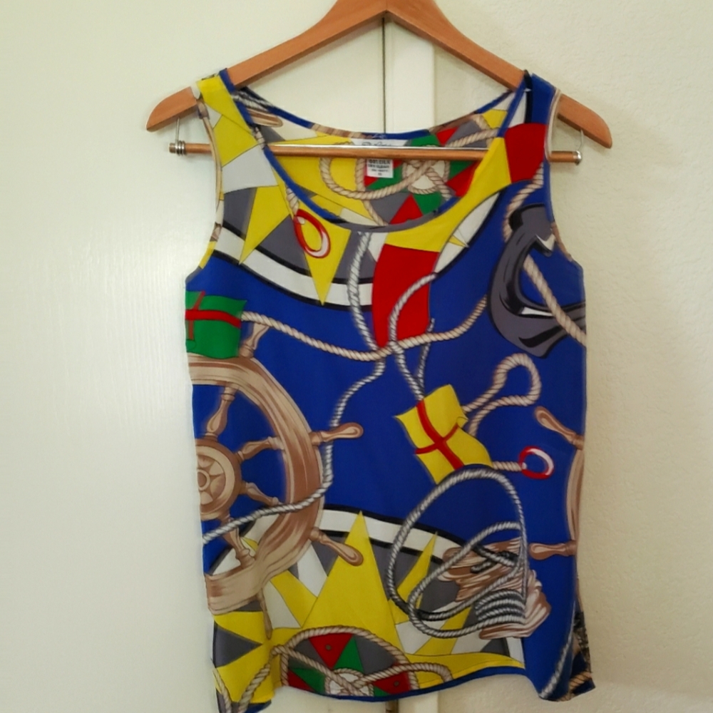 Paul Stanley 100% Silk Nautical Blouse Size 10